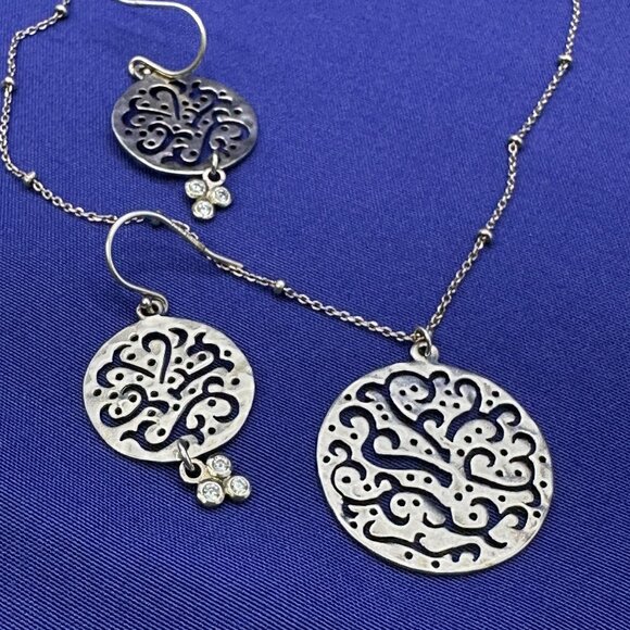 Silpada Sterling “Cut Above” Round Scroll Disc Necklace and Earrings Set - Picture 13 of 16